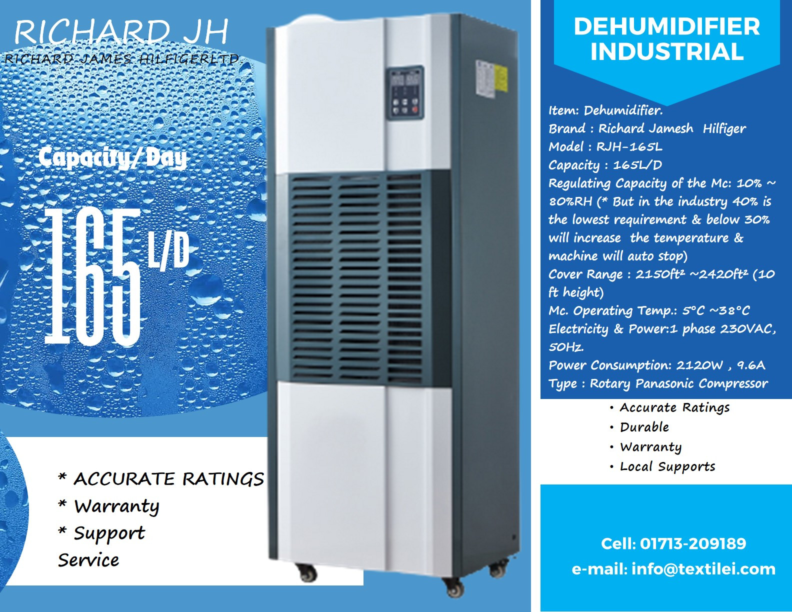 Dehumidifier 165L/D industrial 